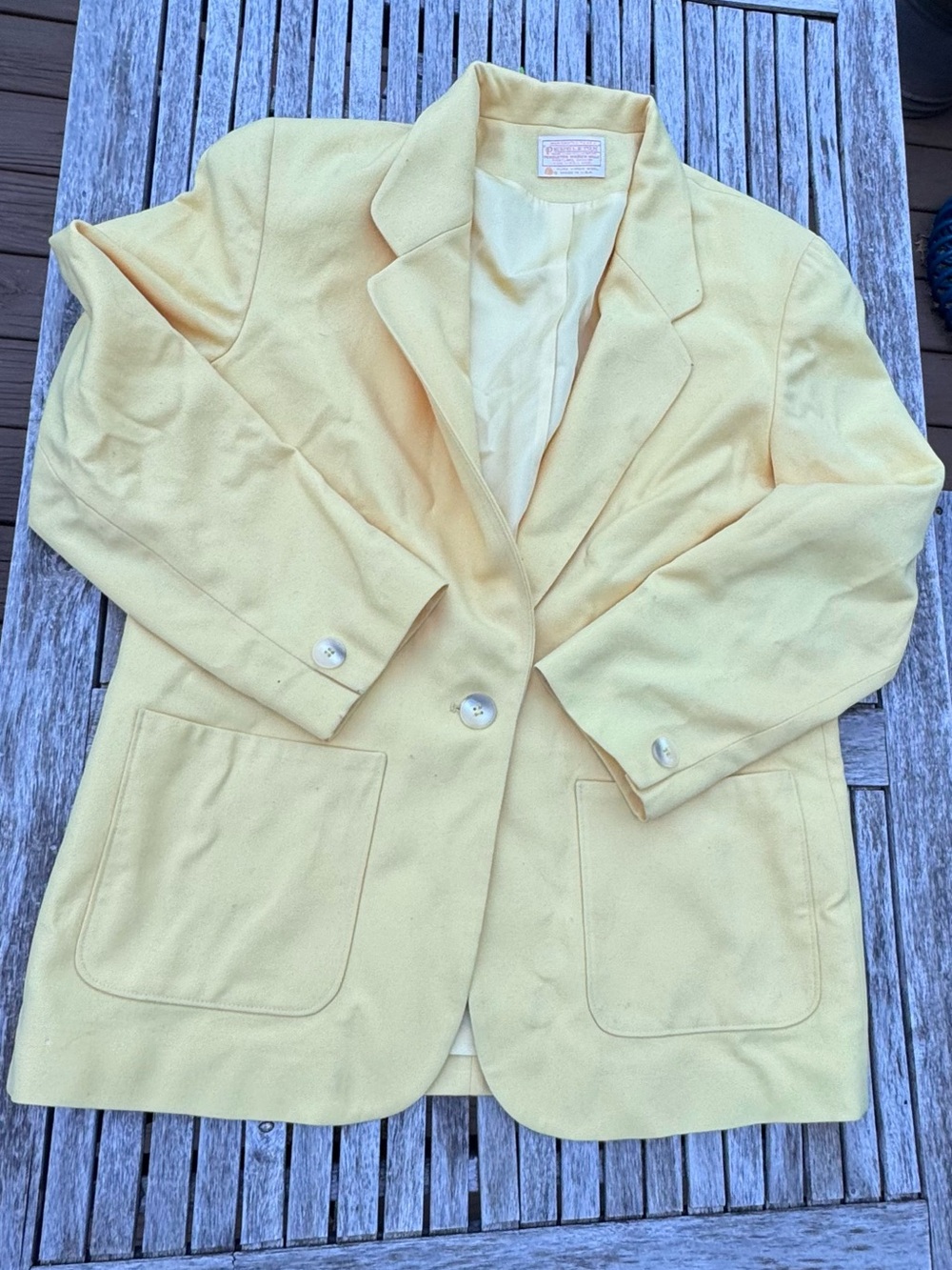 Pendleton Women’s Size Large 12 14 Butter Yellow Vintage 100% Wool Blazer Pocket